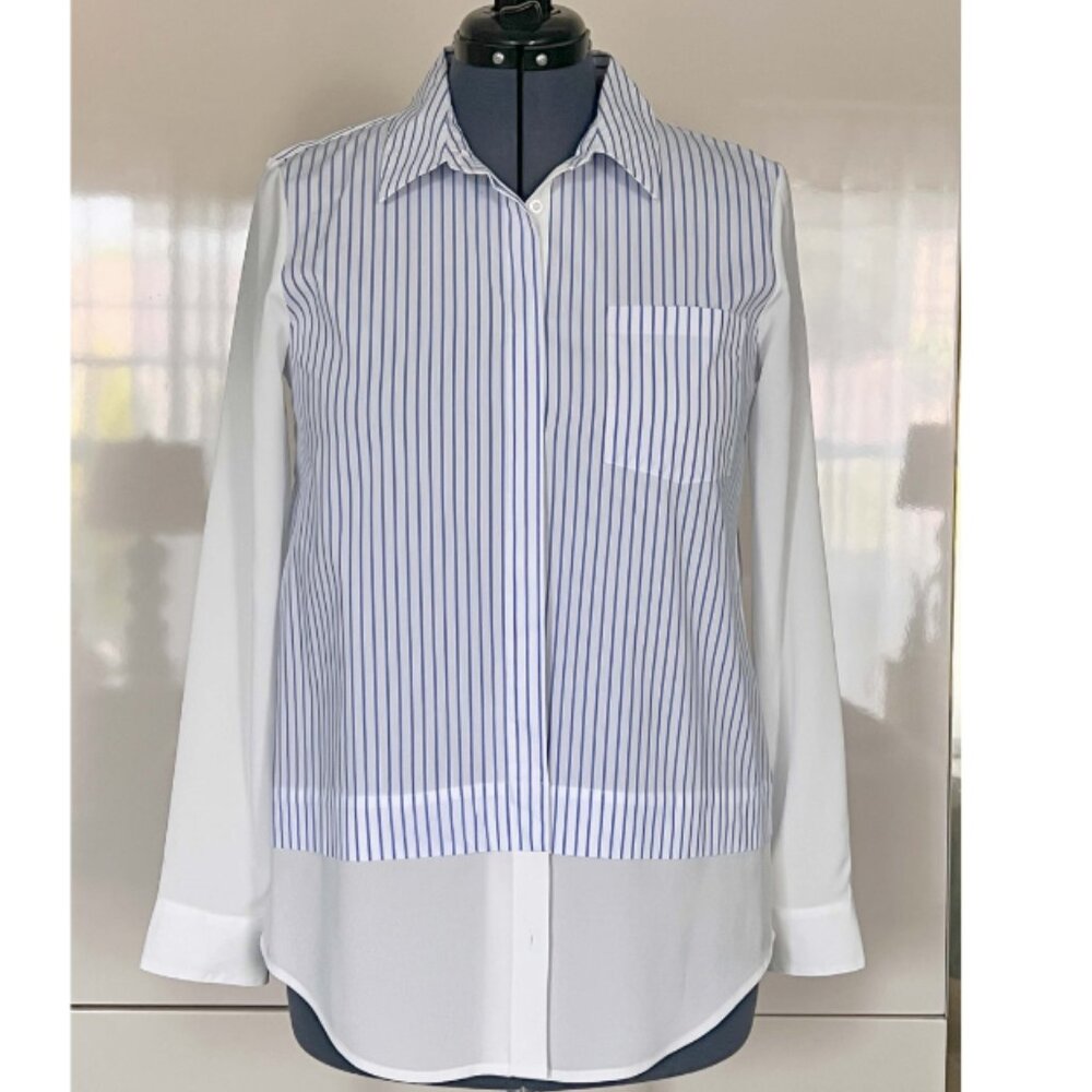 Calvin Klein Woman Shirt Blue & White Striped Size M